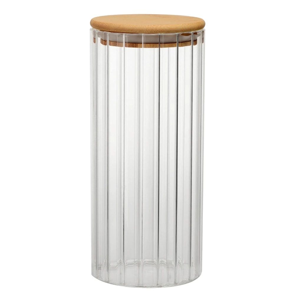 Pote Hermético de Vidro Borossilicato Canelado com Tampa de Bambu 1L - Dynasty