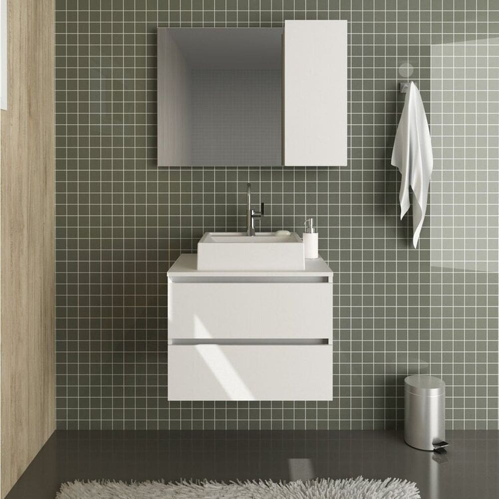 Conjunto de Banheiro com Gabinete Suspenso 2 Gavetas 60cm e Espelheira 80cm Branco