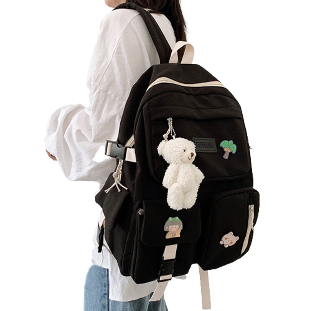 Mochila multiuso de nylon moderna para mulheres preta 42x30x13