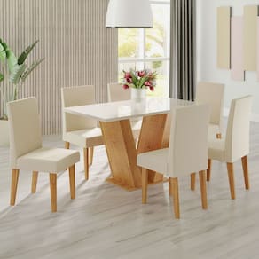 Mesa de Jantar 6 Lugares Franca Marrom/Off White/Veludo Pastel - Viero Móveis