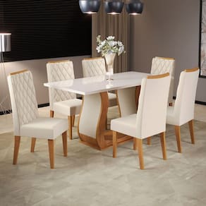 Mesa de Jantar 6 Lugares Brusque Marrom/Off White/Veludo Pastel - Viero Móveis