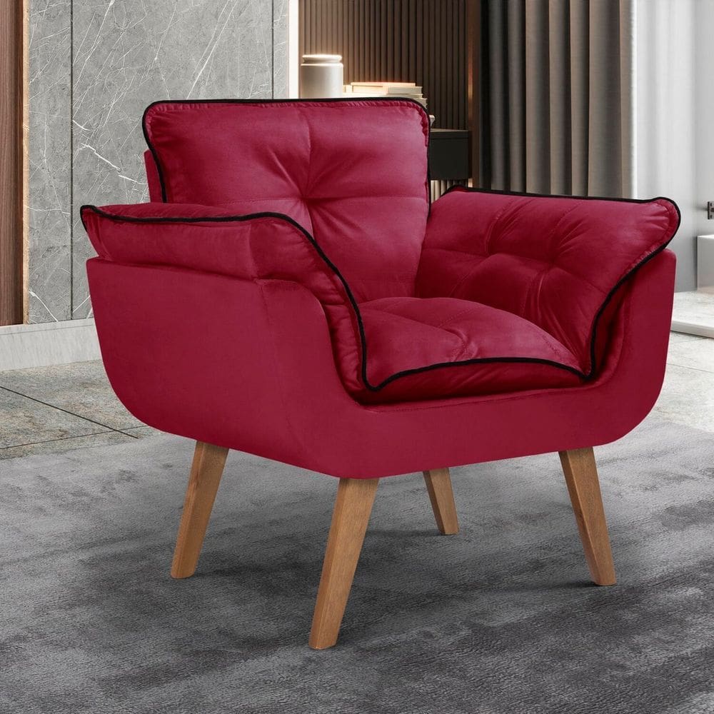 Poltrona Opalla com Debrum e Base Palito Vermelho/Preto