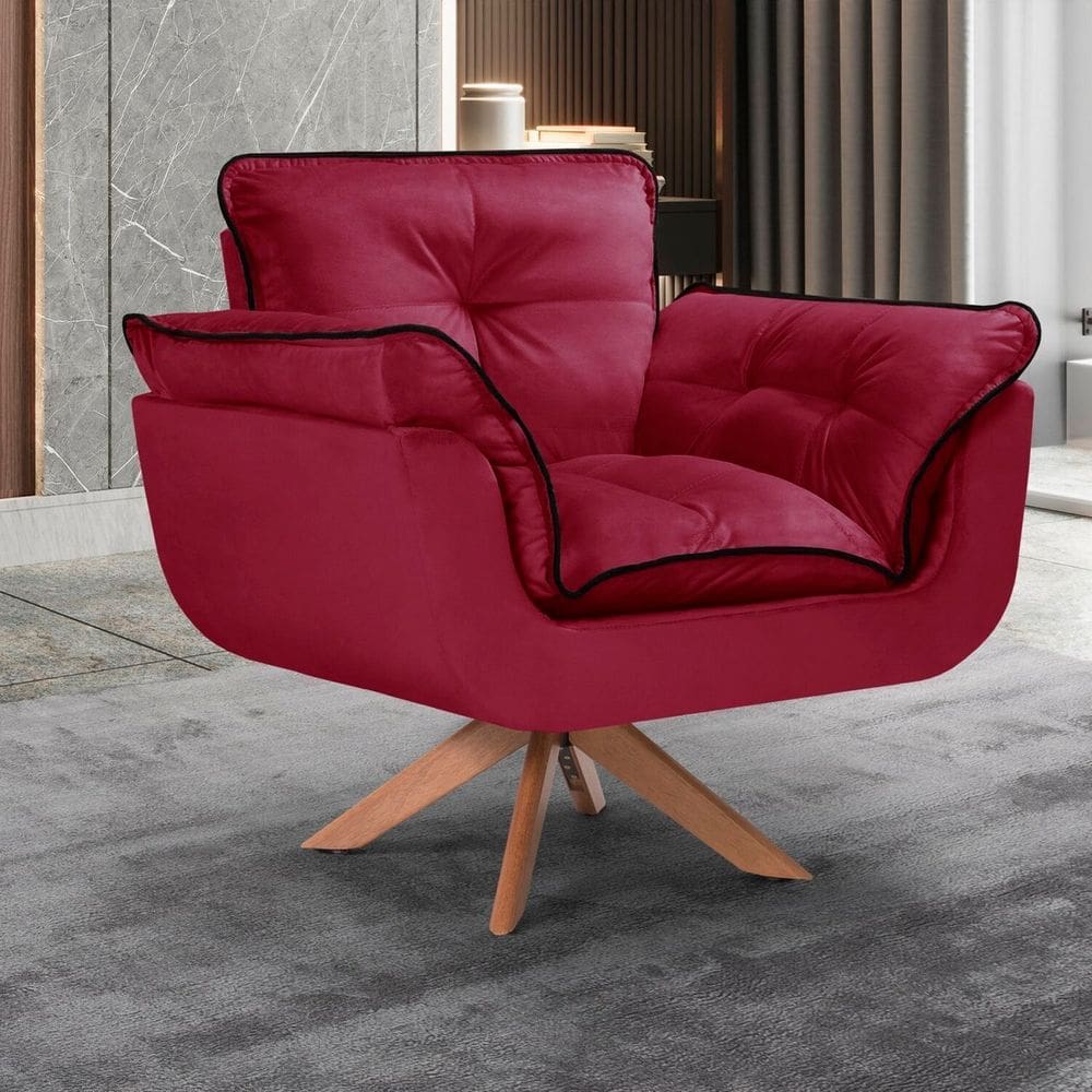 Poltrona Opalla com Debrum e Base Giratória Vermelho/Preto