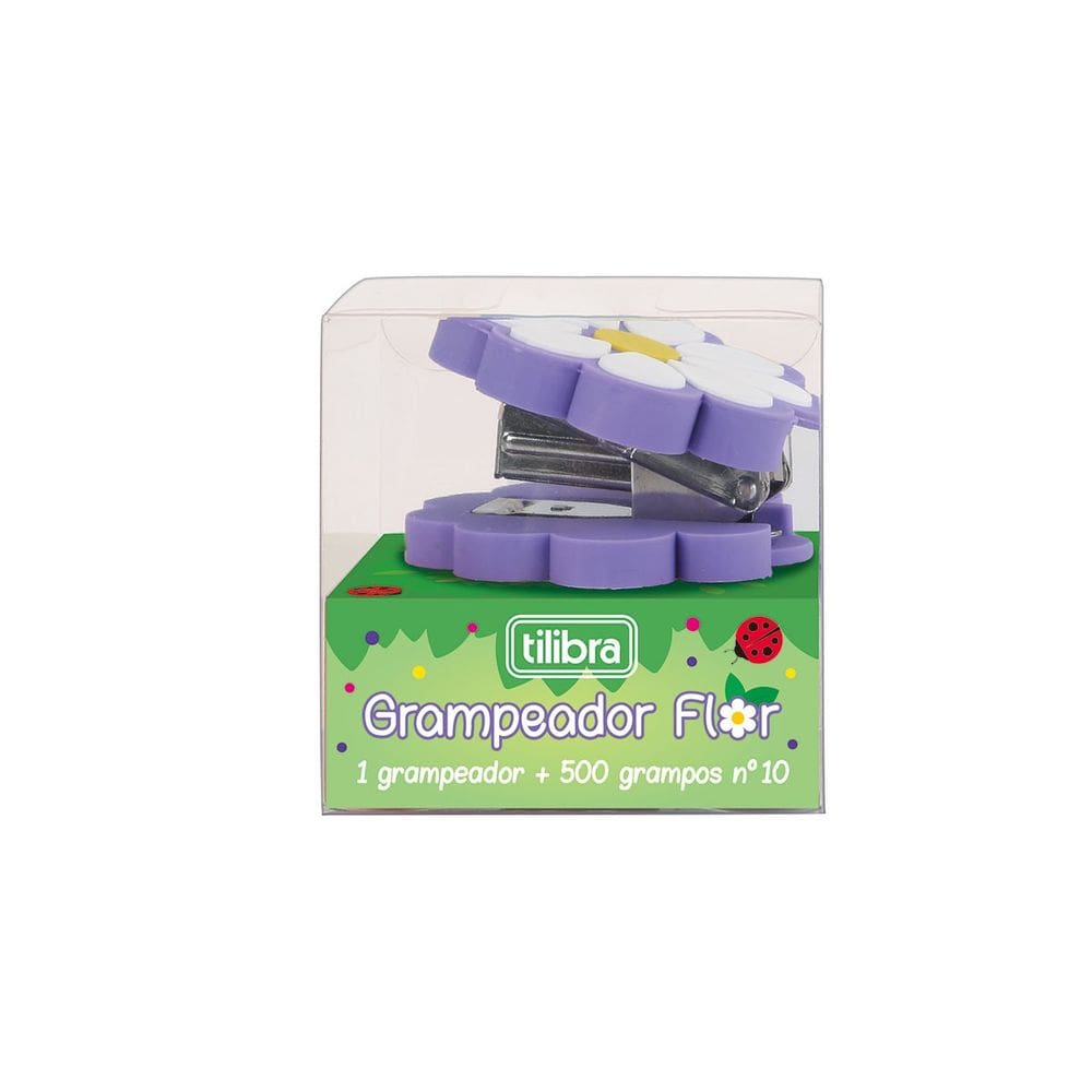 Grampeador Mini Flor Decorado Delicado Até 10 Folhas + 450 Grampos Tilibra