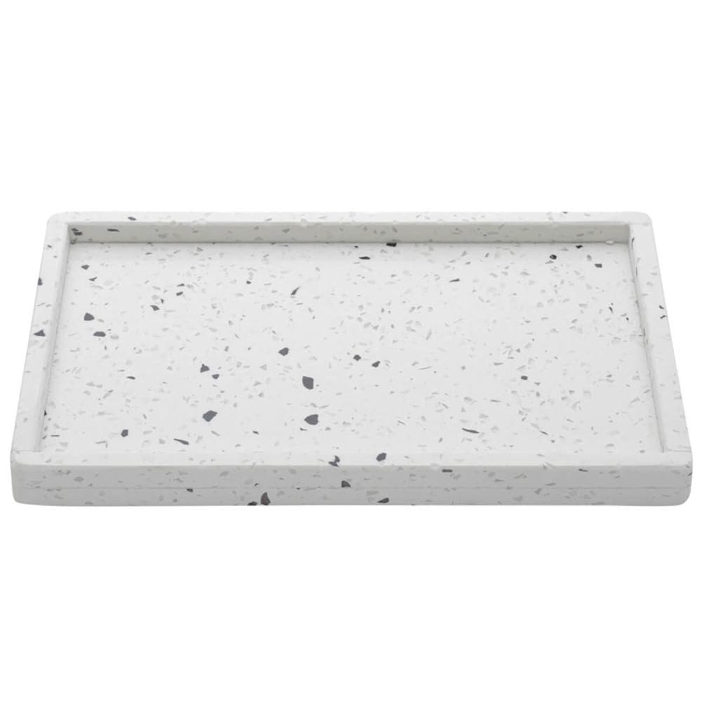 Bandeja de Mármore Terrazzo Lyor 26,5x17x2cm Decorativa Retangular Branca Casa Banheiro