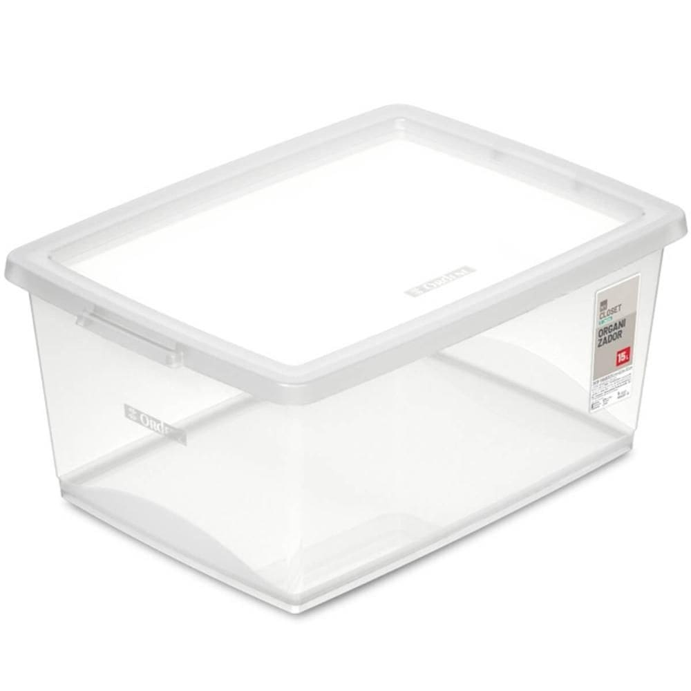 Caixa Organizadora de Plástico Retangular 15 Litros com Tampa My Closet Ordene Transparente