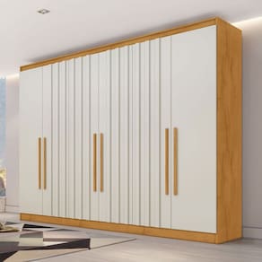 Guarda-Roupa Solteiro Oxford 6 Portas 4 Gavetas Ripado 100% Mdf Peroba/Off White - Mademarques