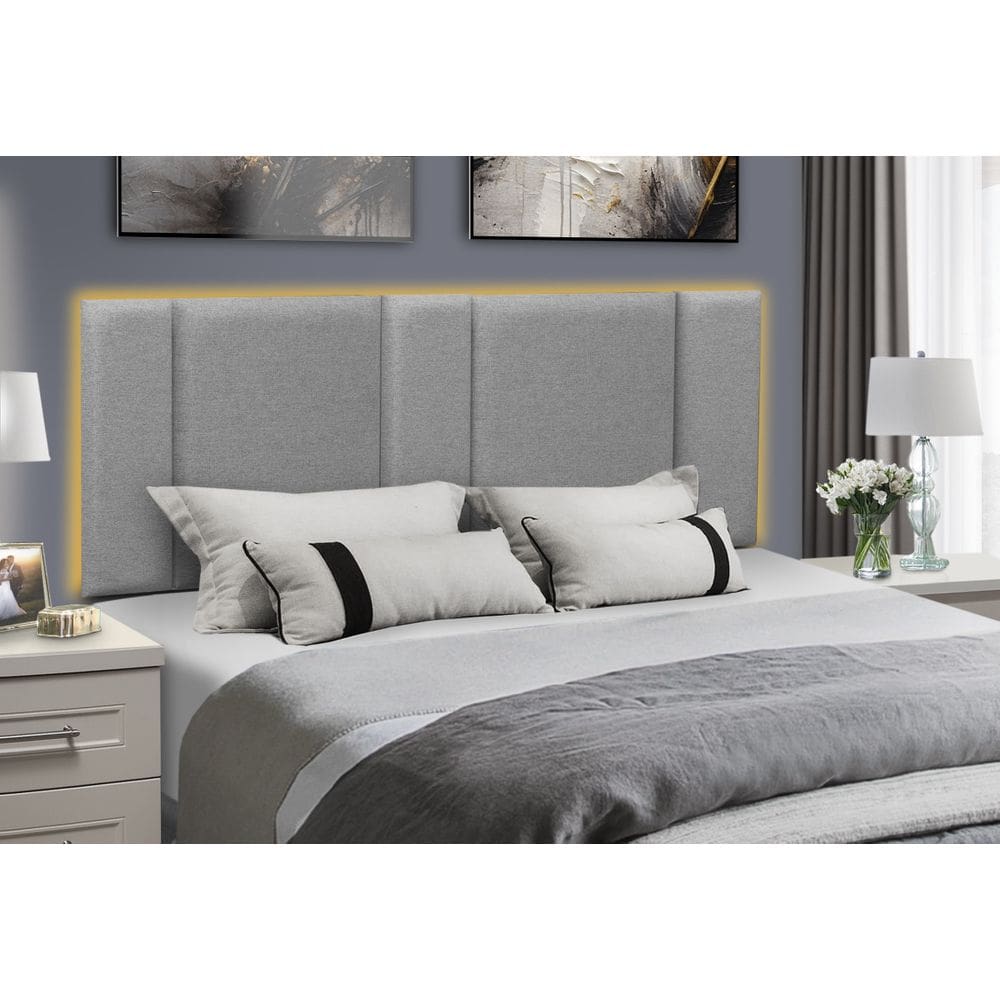 Cabeceira de Cama com LED Queen 160x60cm Linho Cinza