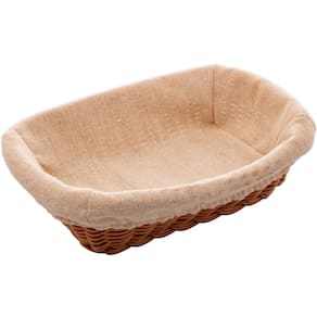 Cesta Porta Pão Lyor 24,5x17cm Retangular Rattan Plástico Forro Tecido Cesto