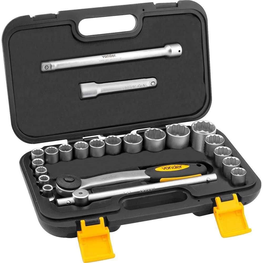 Jogo de soquetes estriados encaixe 1/2" 8 mm a 32 mm com 22 peças VONDER