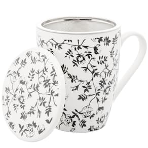 Caneca de Porcelana com Tampa e Filtro Lyor Xícara de Chá 310ml Super White Tiny Flowers