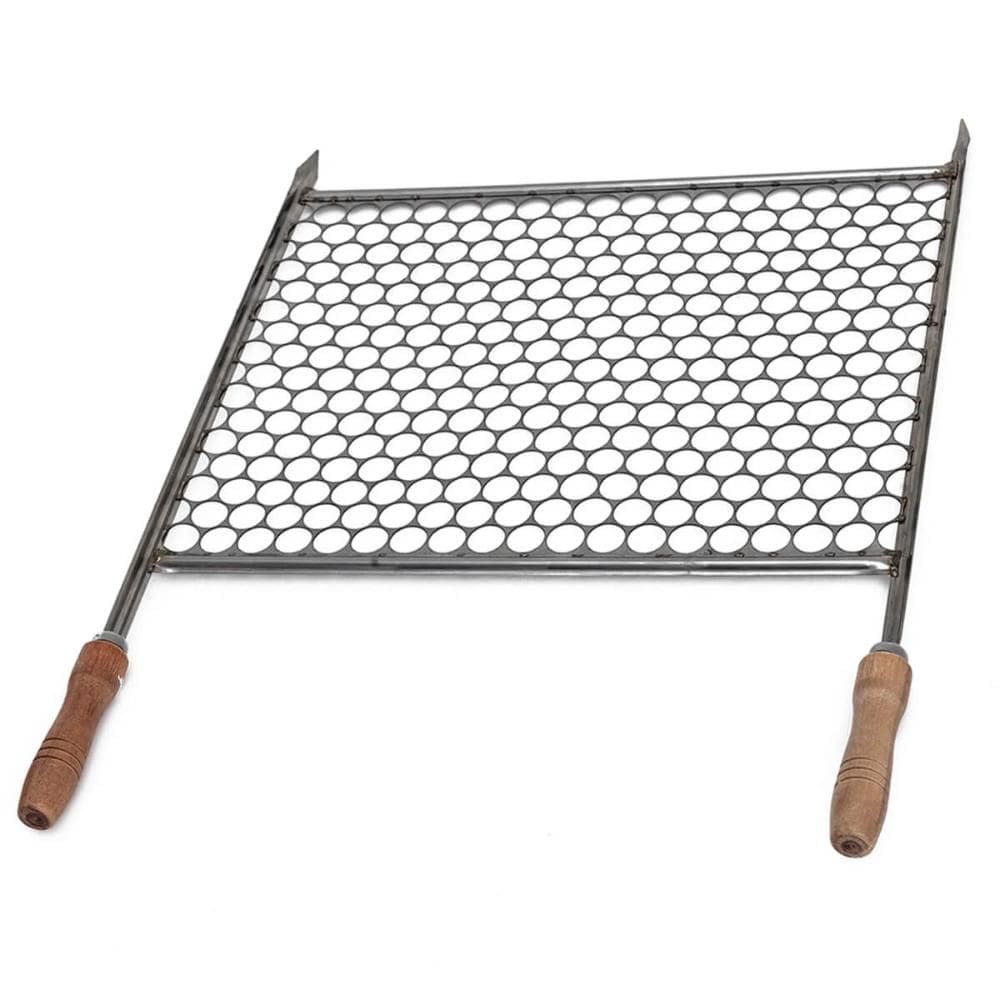 Grelha para Churrasqueira 64x48cm Moeda Aço Inox 430 com Cabos de Madeira Grande Utimil