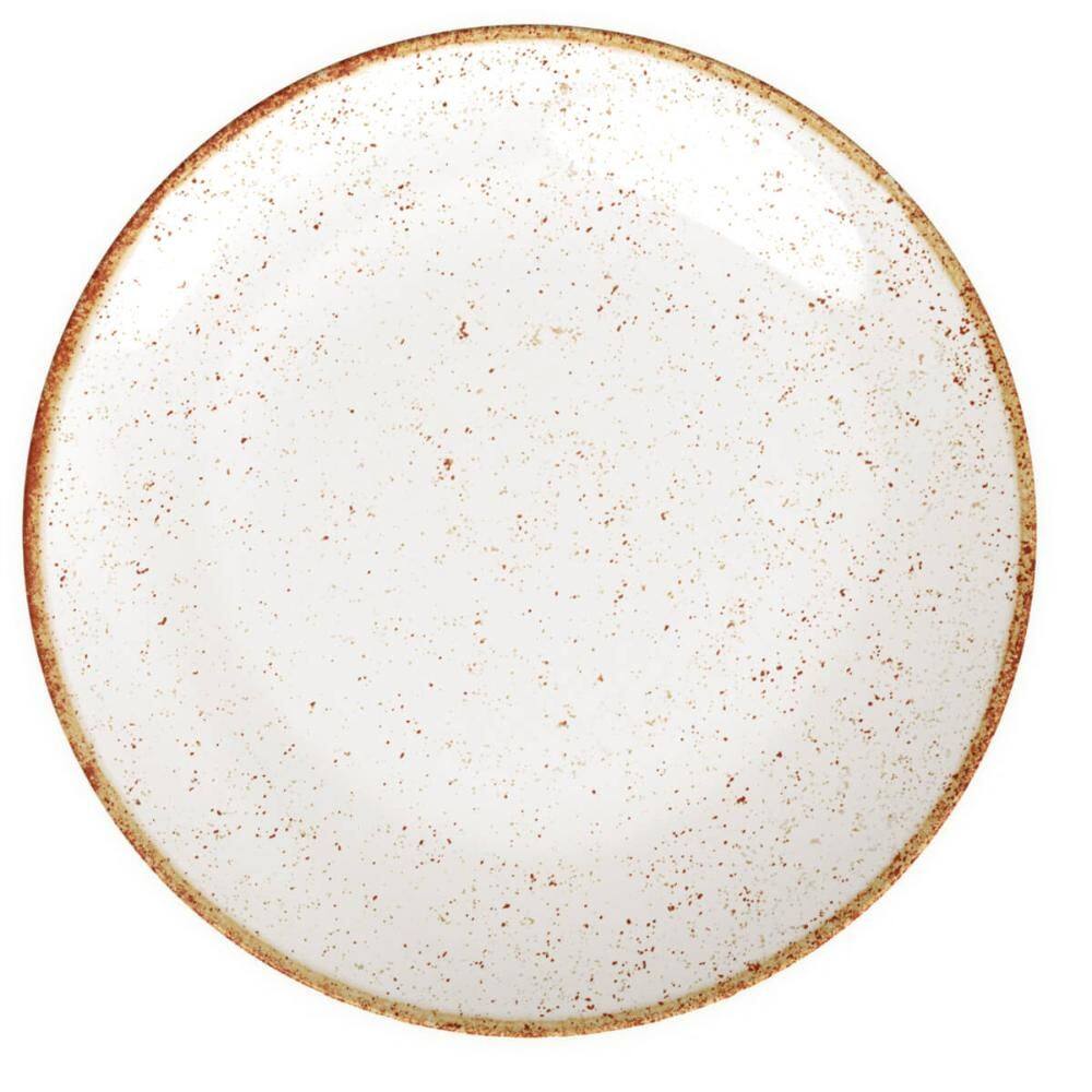 Jogo 12 Pratos Rústicos Tramontina Rasos Marrom em Porcelana 28cm Decorado