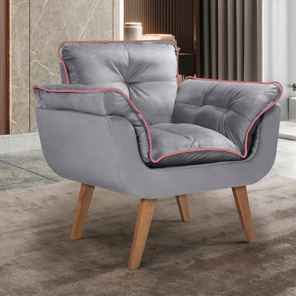 Poltrona Opalla com Debrum e Base Palito Cinza/Rose