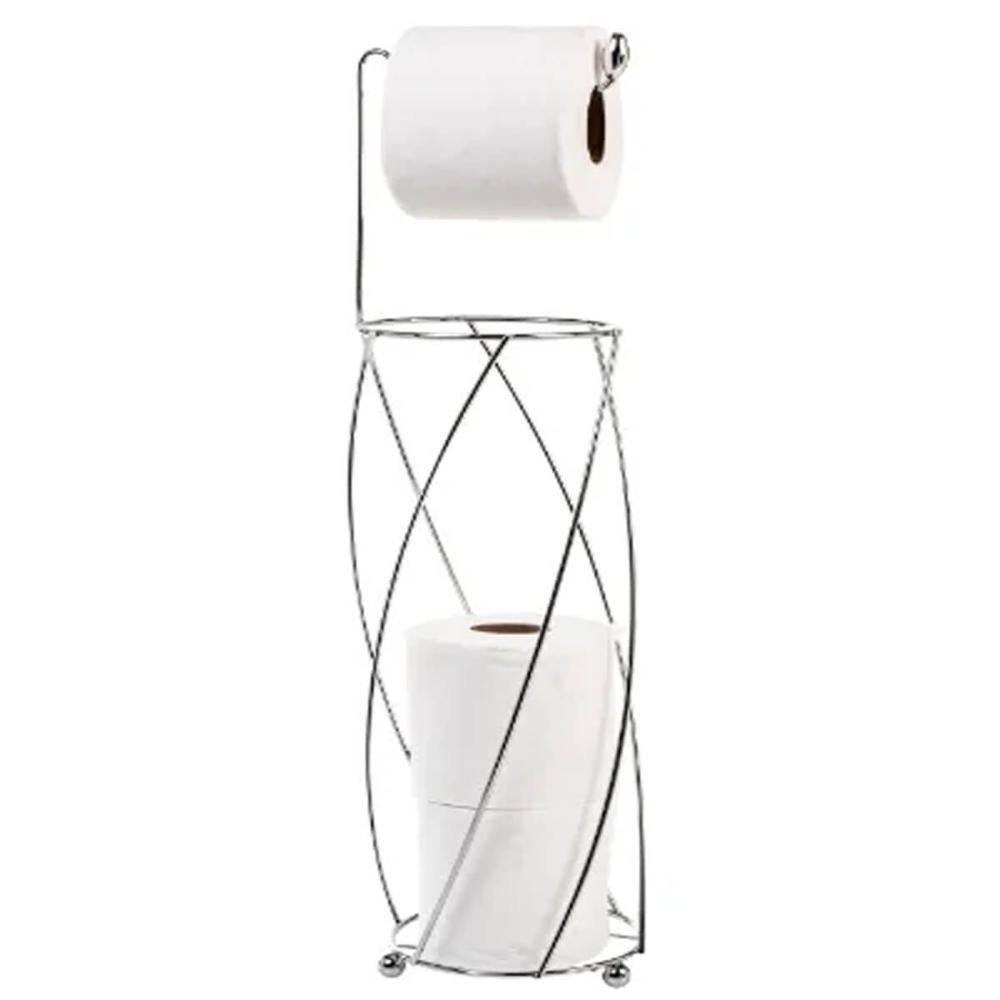 Suporte para 4 Rolos Papel Higiênico de Chão Espiral Aramado Aço Cromado Utimil