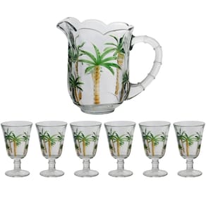 Jogo de Jarra de Cristal 1,3L com Taças 240ml Coqueiro Lyor 7 Peças Palm Hand Painting