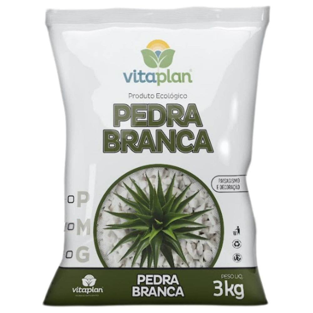 Pedra Decorativa Brita Branca Média (3kg) VITAPLAN
