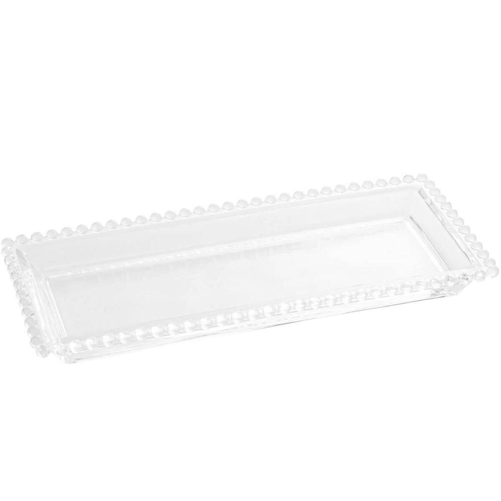 Travessa Retangular em Cristal Wolf Pearl 30x13x3cm Bandeja