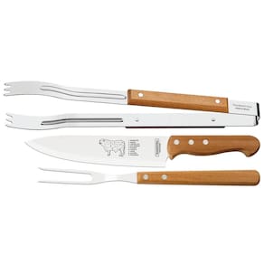 Jogo para Churrasco Tramontina Garfo Trinchante Faca e Pegador Inox Madeira 3 Peças