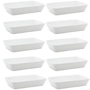 Kit 10 Travessas de Porcelana Lines para Restaurante Buffet Retangular Servir Branca