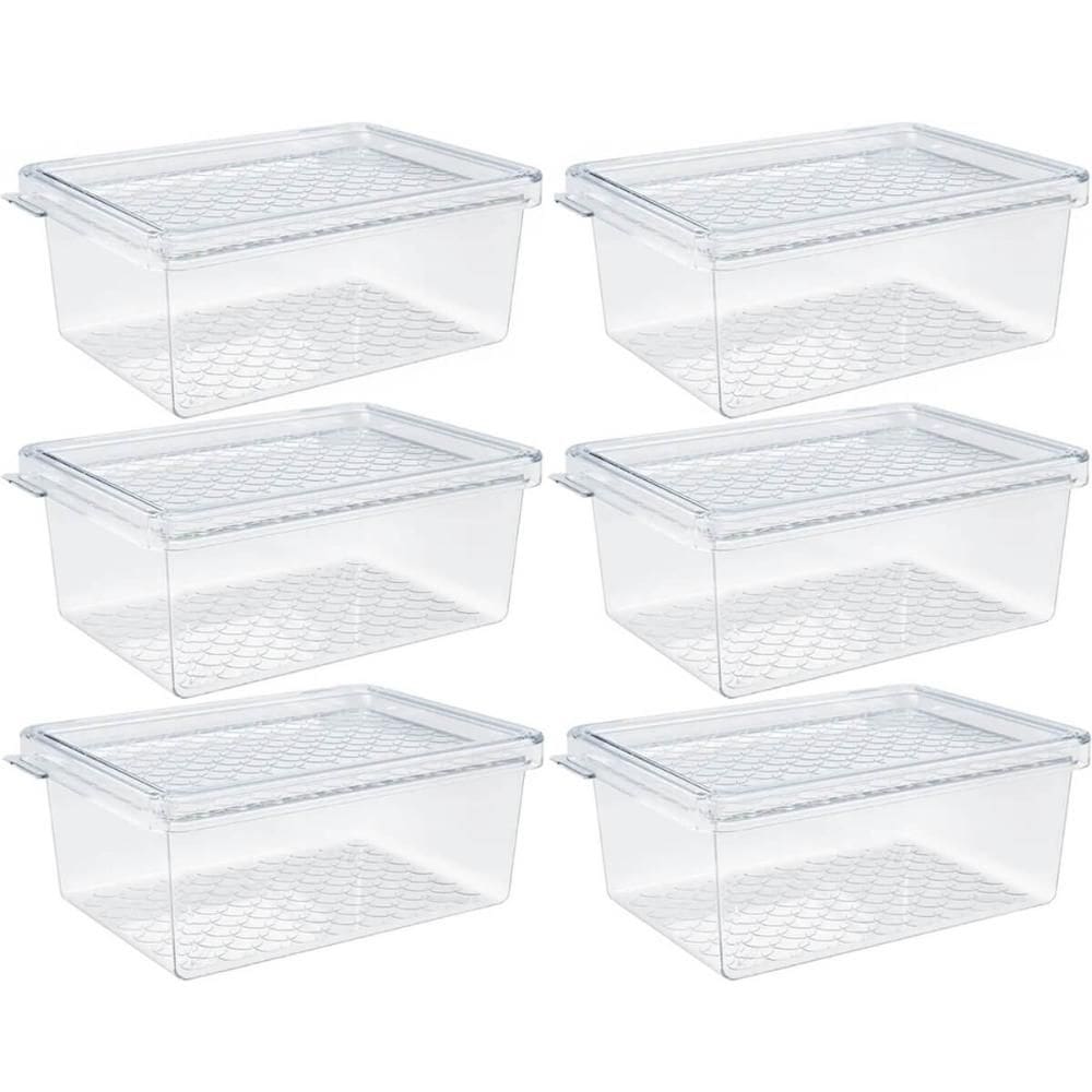 Kit 6 Organizadores de Geladeira com Tampa 660ml Cozinha Restaurante Multiuso Transparente UZ