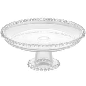 Boleira de Cristal Wolff Pearl 20x9cm Prato Redondo com Pedestal Pequeno Bolo Pudim