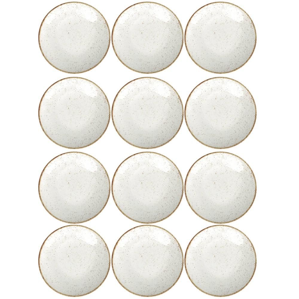 Conjunto 12 Pratos de Porcelana Tramontina para Sobremesa 21cm Rústicos Decorados Marrom