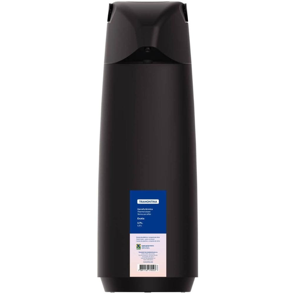Garrafa Térmica de Café Tramontina Exata 1,8L Água Chá em Plástico Preto com Ampola de Vidro