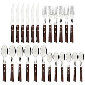Faqueiro Tramontina Tradicional Aço Inox e Madeira Natural Garfo Faca Colher 24 Peças