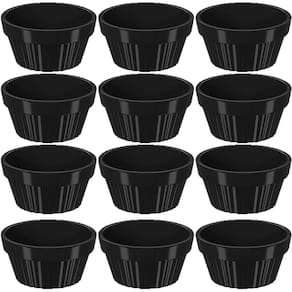 Kit 12 Ramekin 30ml Molho Maionese Shoyu Restaurante Preto Ramequim Oriental Uno Coza Canelado