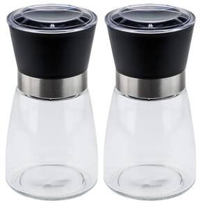 Kit 2 Moedores de Temperos 170ml Lyor em Vidro com Moinhos de Cerâmica e Tampas Pretas