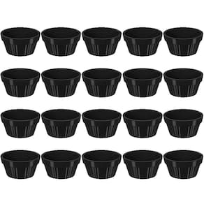 Kit 20 Ramekin 30ml Molho Maionese Shoyu Restaurante Preto Ramequim Oriental Uno Coza Canelado