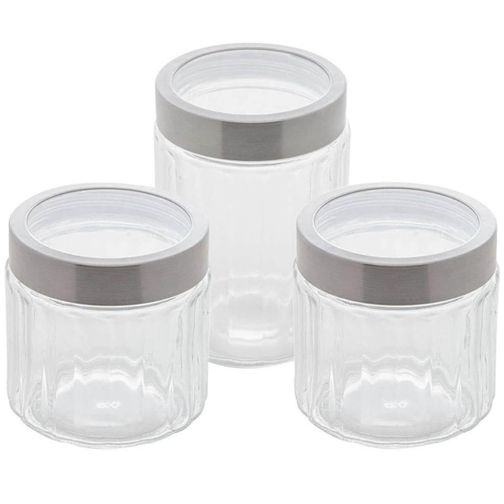 Kit 3 Porta Mantimentos de Vidro Sydney Lyor 870ml e 1,2L Pote com Tampa Inox
