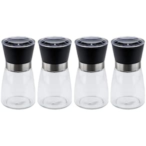 Kit 4 Moedor de Sal e Pimenta 170ml Lyor Vidro Moinho de Cerâmica e Tampa Plástica Preta