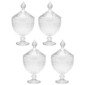 Kit 4 Potiches de Cristal com Pé Bico de Jaca Perseu Lyor Bomboniere com Tampa Pote