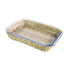 Travessa de Vidro Borossilicato com Revestimento em Rattan Vimini 29cm - Dynasty