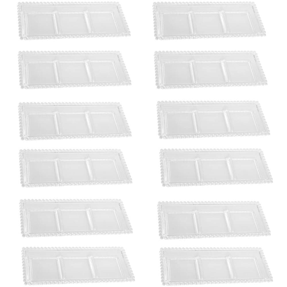 Kit 12 Petisqueiras Cristal Wolff Pearl 3 Divisórias 30x13cm