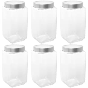 Kit 6 Potes de Vidro 1,7L Tampa Metal Lyor Gastro Prata Port