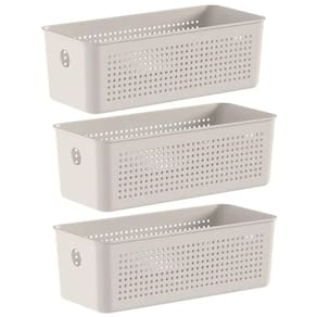 3 Caixas Organizadoras 27x12x9cm Bege Flow 3L Retangular Ces