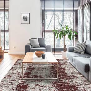 Tapete Mesclado para Sala Vermelho Retangular 200x135cm Jaqu