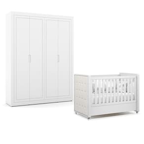 Berço Americano com Capitonê New Boucle e Guarda Roupa Tutto New 4 Portas Branco Acetinado - Matic