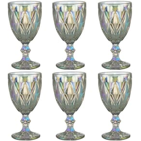 Jogo 6 Taças de Vidro 325ml Diamond Rainbow Metalizada Lyor
