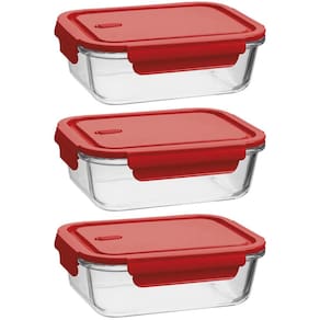 Kit 3 Potes de Vidro Herméticos 1,04L Borossilicato Vermelho