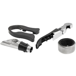 Kit de Acessórios para Vinho 4 peças Lyor em Aço Inox Preto