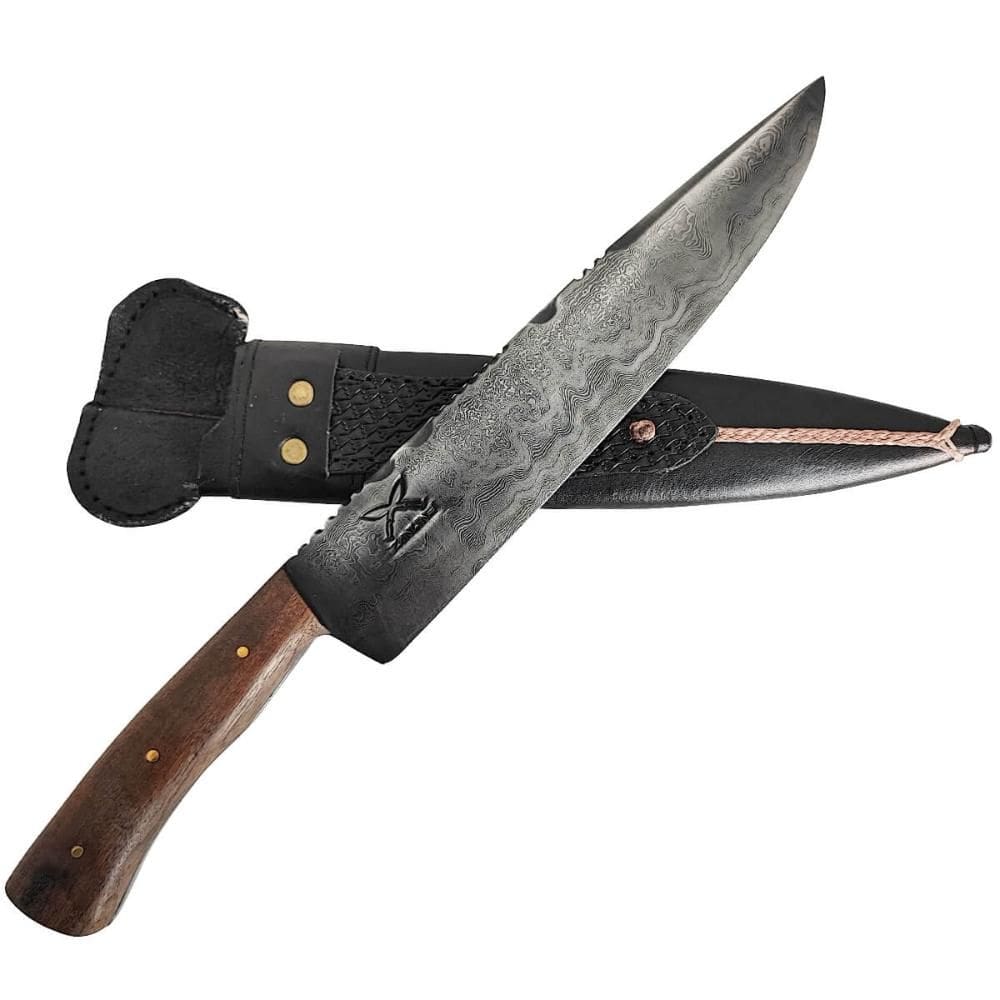 Faca Chef Artesanal 9` Aço Damasco Full Tang Robusta Cabo de