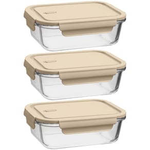 Kit 3 Potes de Vidro Herméticos 1,04L Retangulares Capuccin