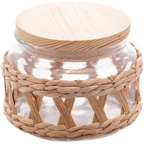 Pote Hermético de Vidro Tampa Madeira e Sisal 350ml Redondo