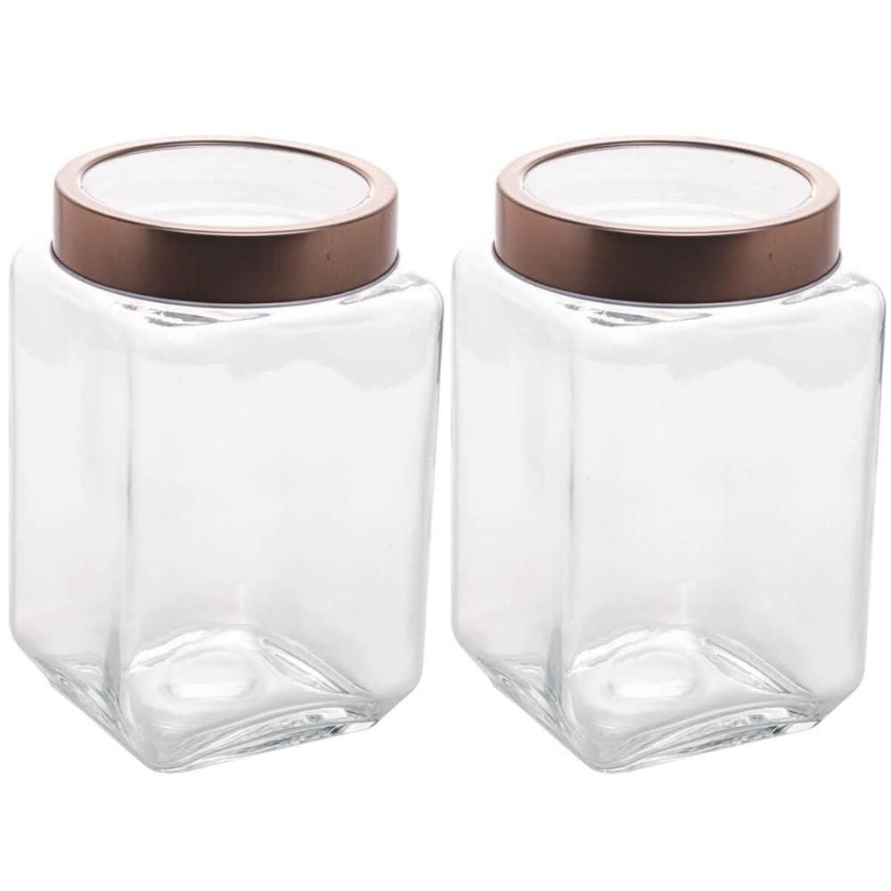 Kit 2 Potes de Vidro com Tampa Metal Rose Gold 1,7L Porta Ma