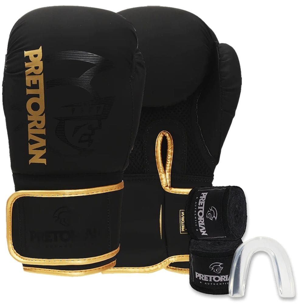 Kit Boxe Pretorian First FX2: Luva + Bandagem + Bucal - Dourado