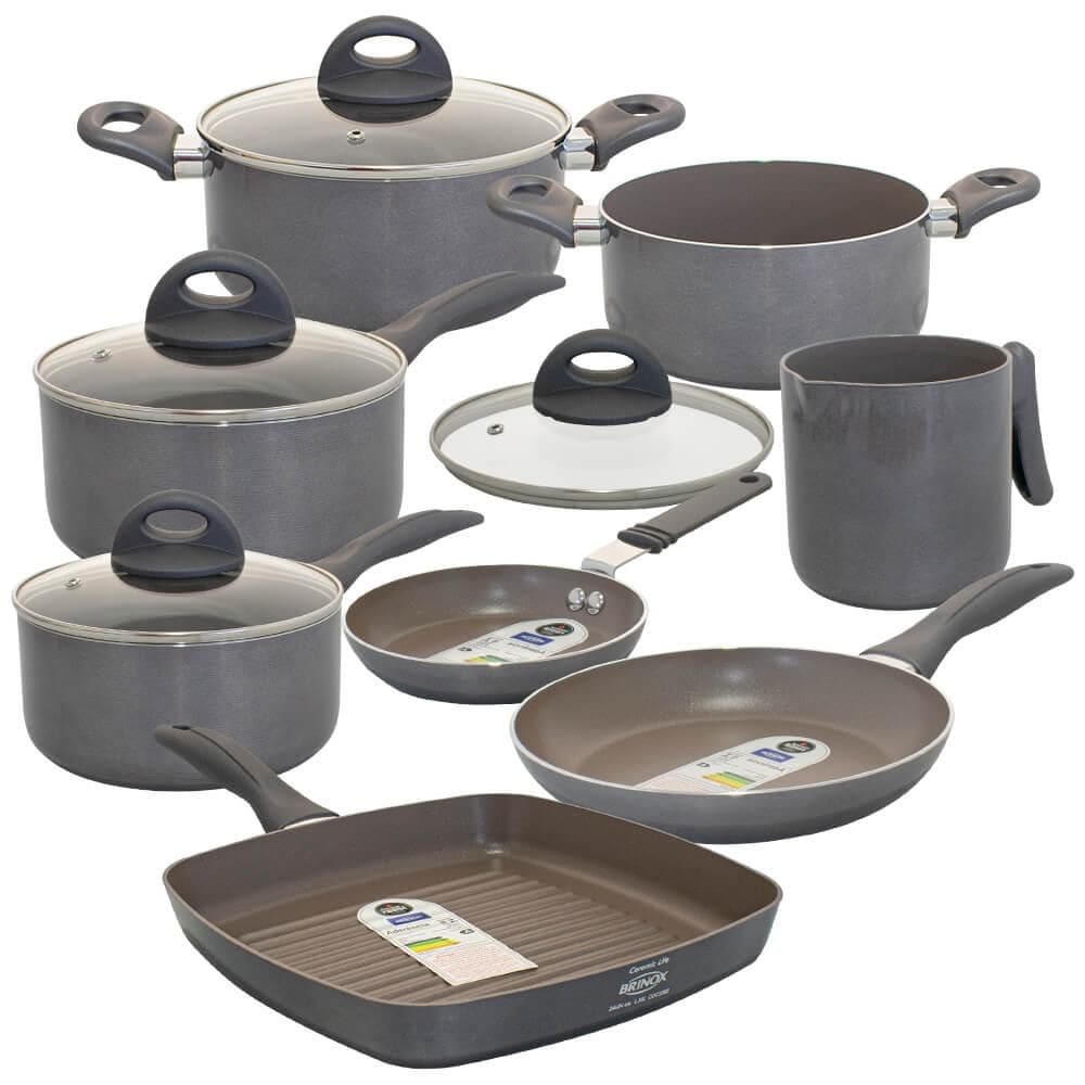 Jogo de Panelas Antiaderente Ceramic Life Smart Plus Cinza 8 Peças - Brinox